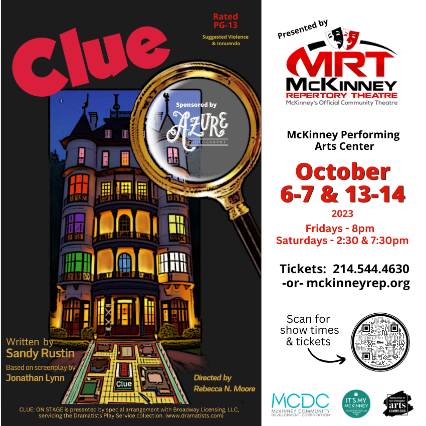 "Clue" McKinney Repertory Theatre advertisement